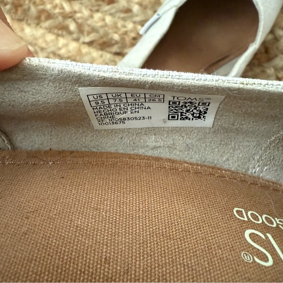 Tom’s Women’s Classic Beige Neutral Espadrille Wedge Peep Toe Sandal Size 9.5 - Picture 3 of 4